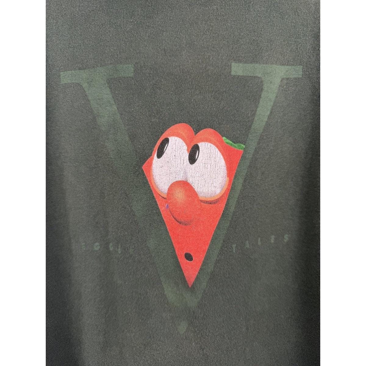 Vintage 90s Veggie Tales Bob the Tomato Faded Tee Dark Green Youth Large 19x24