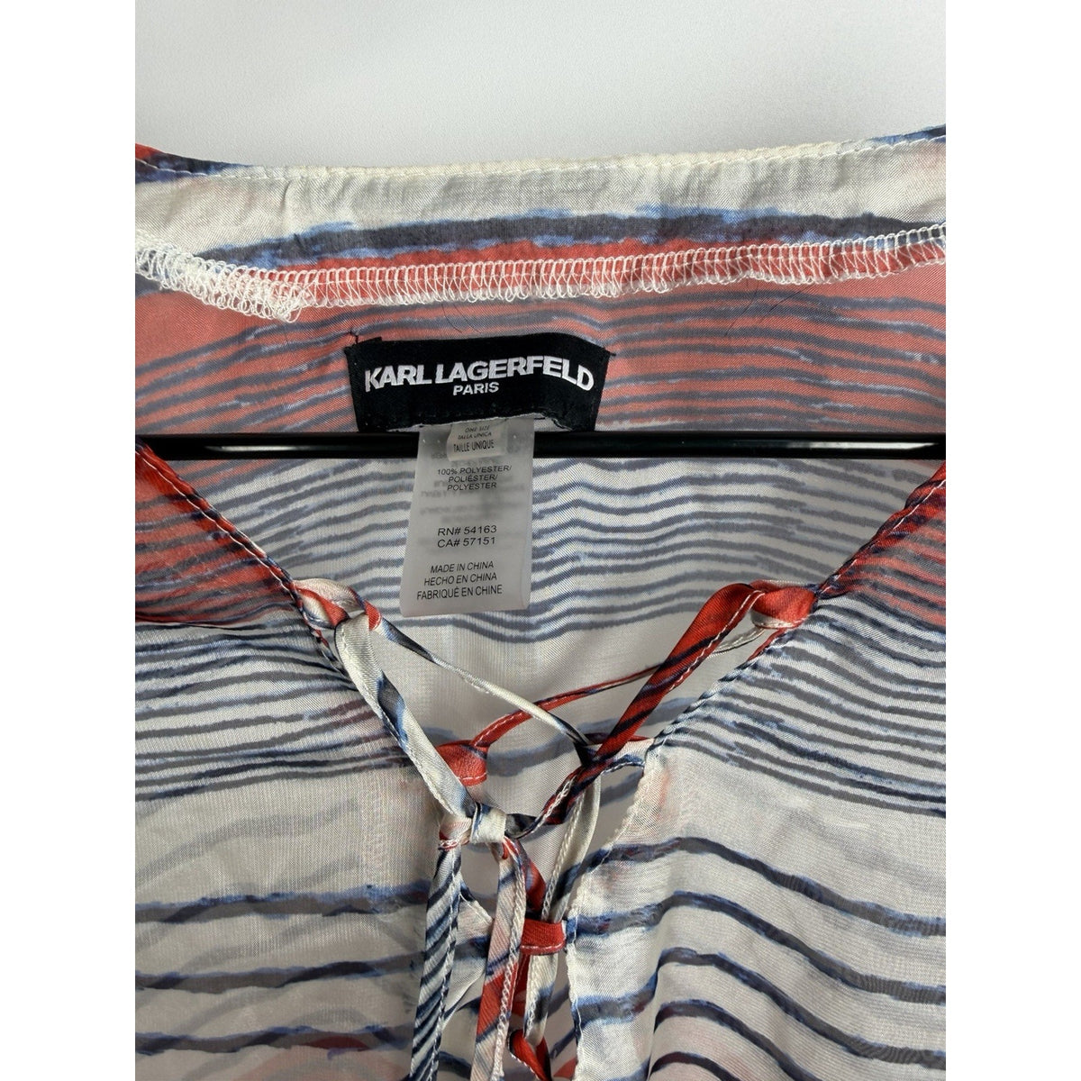 Karl Lagerfeld Swim Blue Red Nautical Stripes Caftan Maxi Coverup One Size Sheer