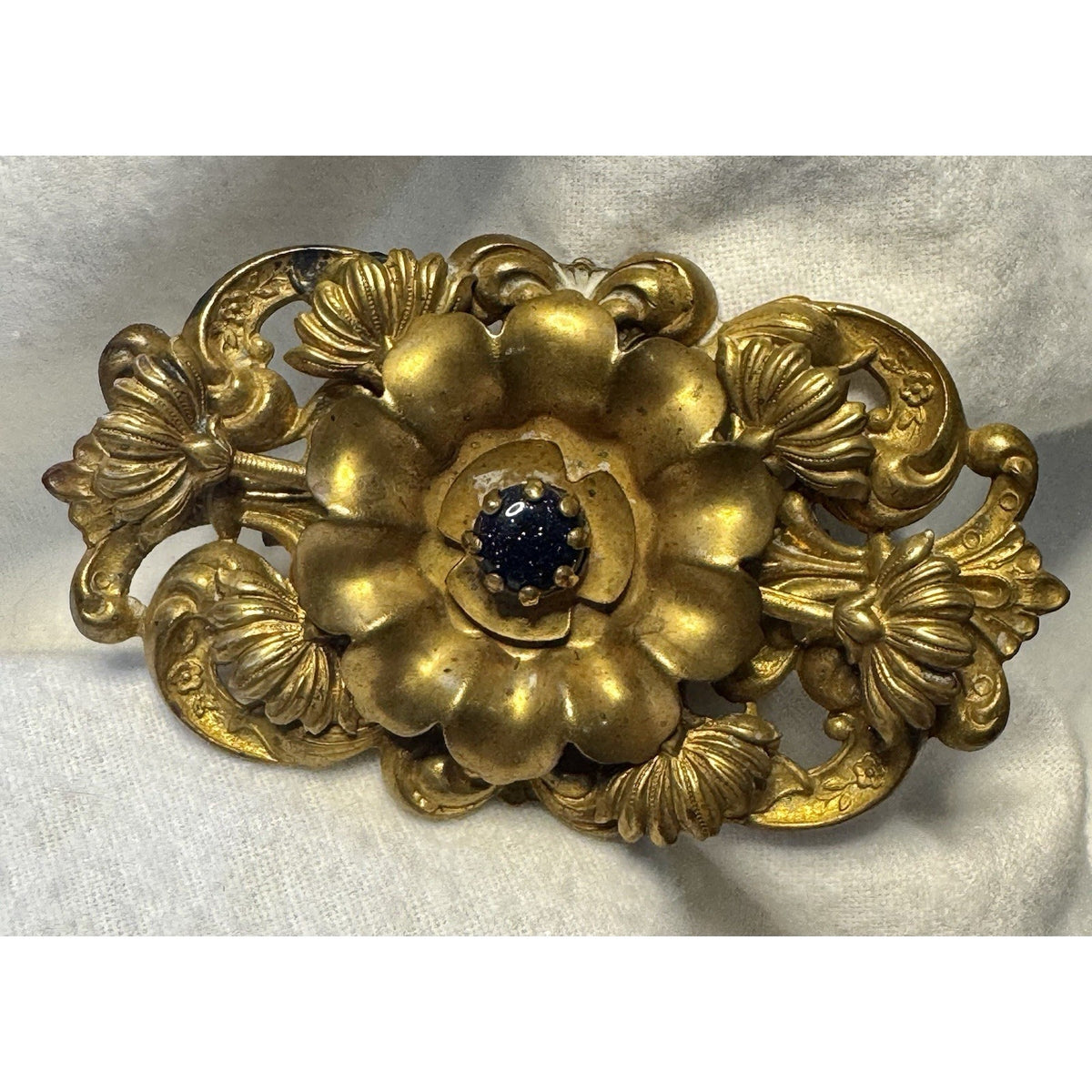 Antique Late Victorian Rococo Revival Brooch, c. 1870–1895 Black Glitter Floral
