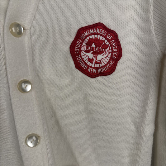 Vtg 60s White Cardigan Sweater Future Homemakers Of America Sz Large
