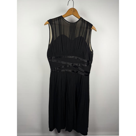 Vintage 1950s Mid Century Retro Black Chiffon Pleated Fit Flare Sleeveless Dress