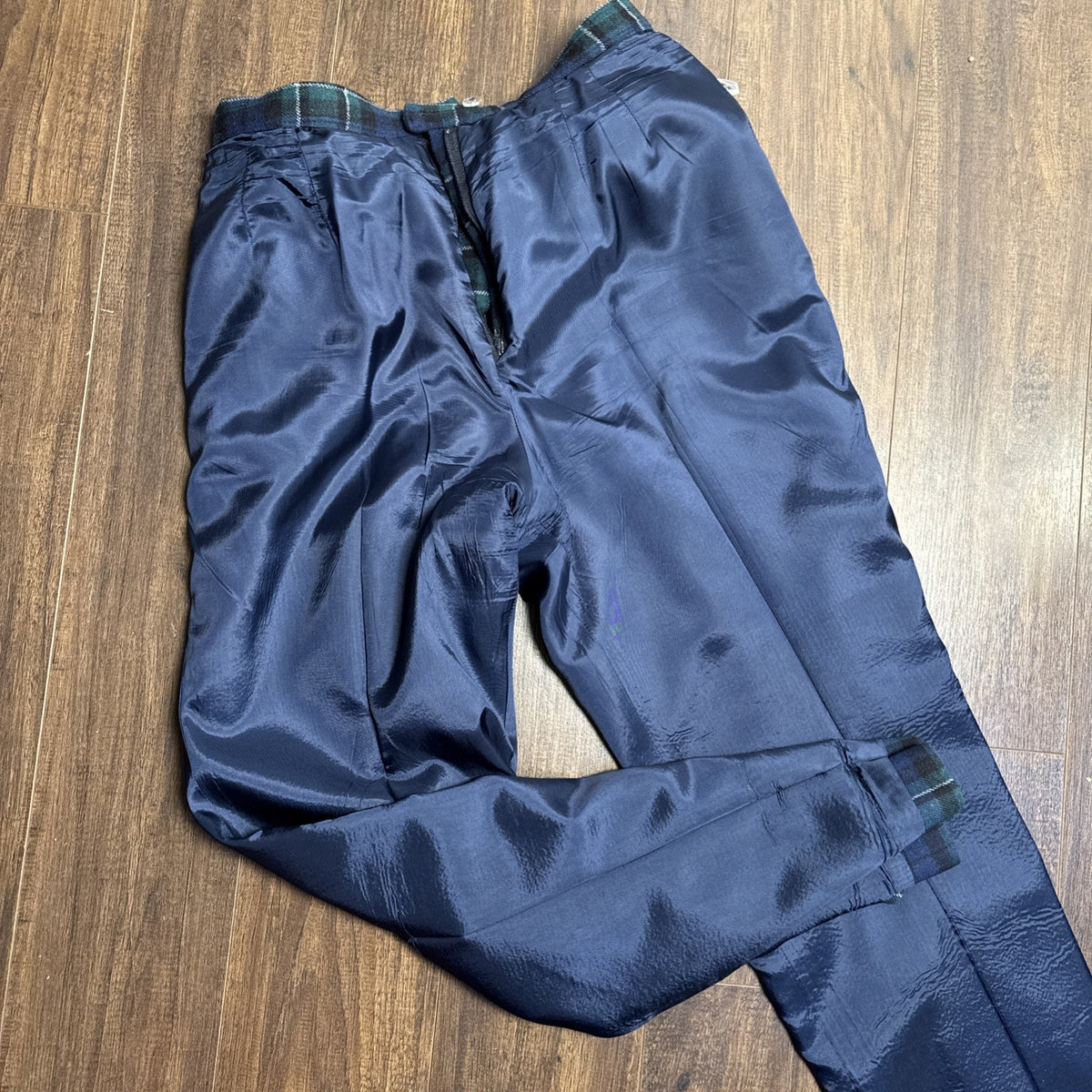 Vintage 70s Pendleton green and black plaid wool pants, 32 in waist