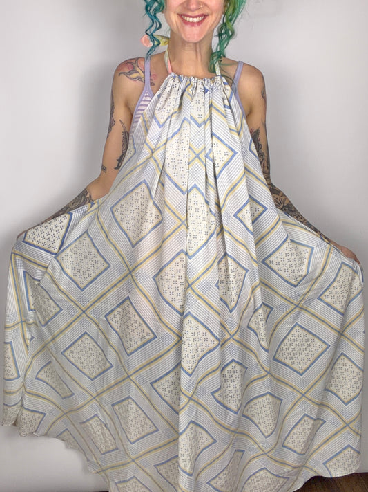 Checkered Past, backless maxi dress: OSFM