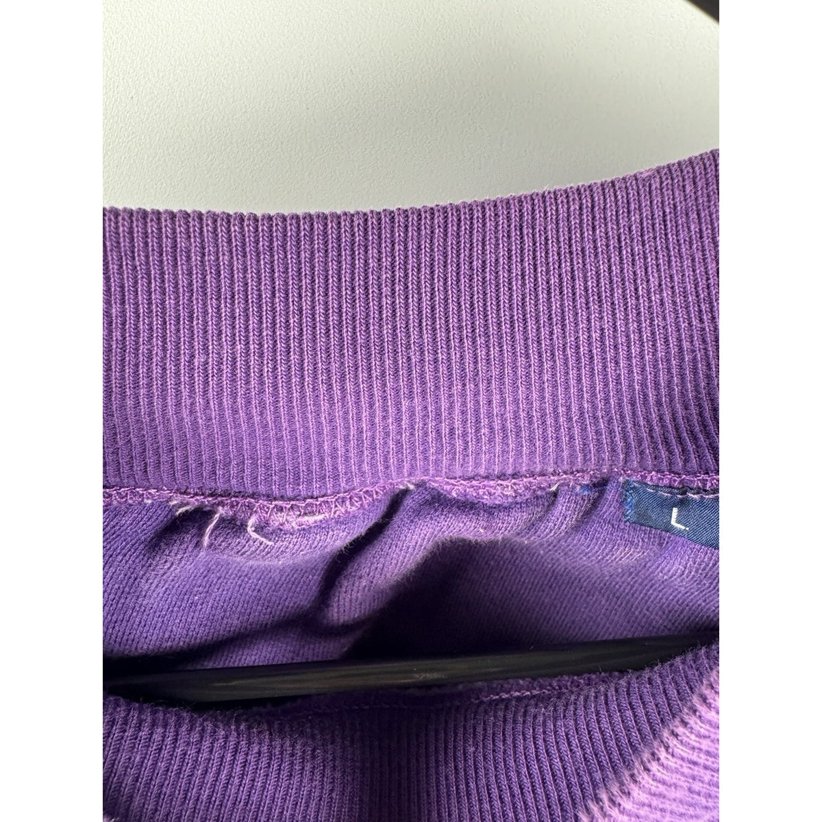 Vintage 90s Chaps Ralph Lauren purple crewneck, navy chest stripe, L