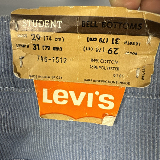 Deadstock NWT Vintage 1970's Levi's 746 Blue Corduroy Bell Bottoms 29x31