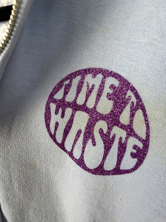 Baby blue 80s Time to Waste hoodie — detail