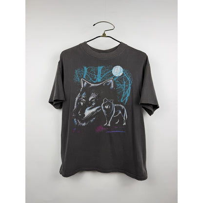 Vintage 90s Fashion Victim wolf tee, heavy fade, single stitch, L
