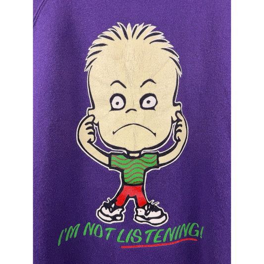 I’M NOT LISTENING cartoon kid with attitude crewneck, USA, 90s, XL