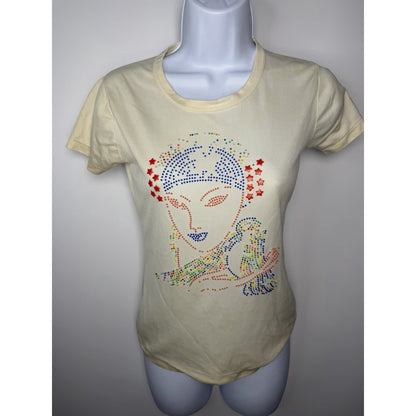 1970s Novelty Baby Tee Art Deco Embellished Lady Small Vintage Polyester