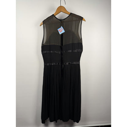Vintage 1950s Mid Century Retro Black Chiffon Pleated Fit Flare Sleeveless Dress