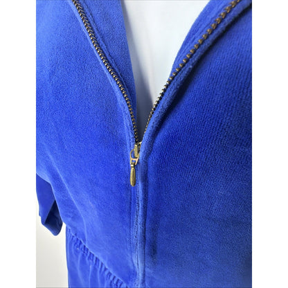 Vintage 1980s Nordstrom blue velour full zip jumpsuit with pockets, L