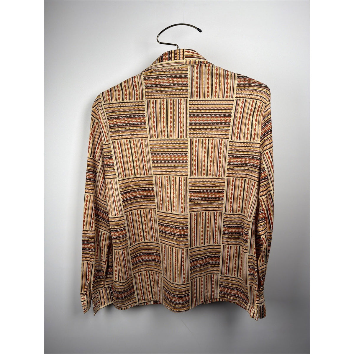 1970s disco dagger Collar novelty shirt abstract orange brown Pattern east Large