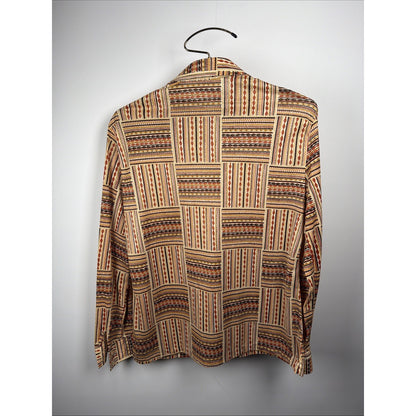 1970s disco dagger Collar novelty shirt abstract orange brown Pattern east Large