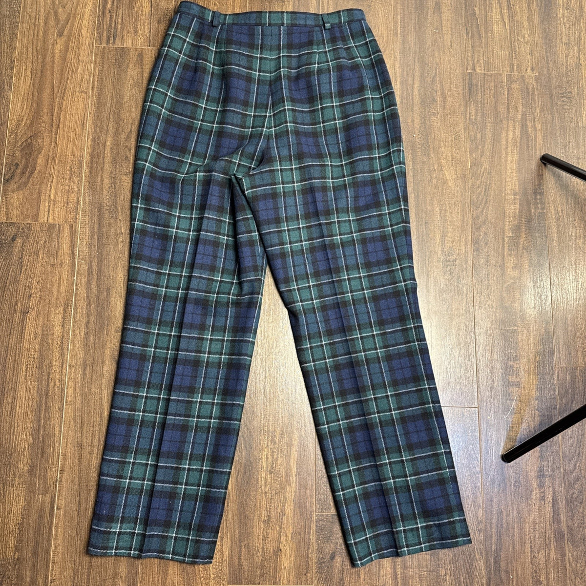 Vintage 70s Pendleton green and black plaid wool pants, 32 in waist