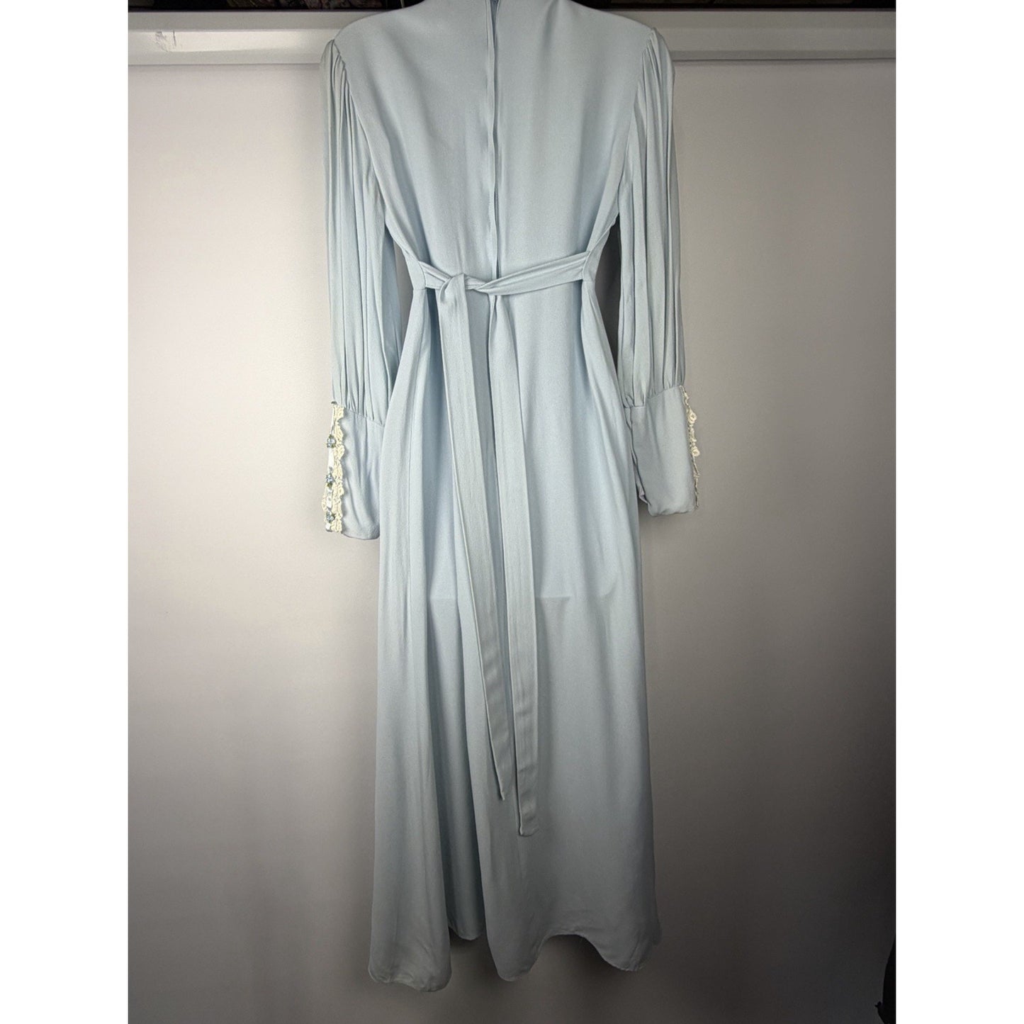 VTG 1970s handmade Womens Blue Lace Prairie Maxi Gown Boho 70s Size 11