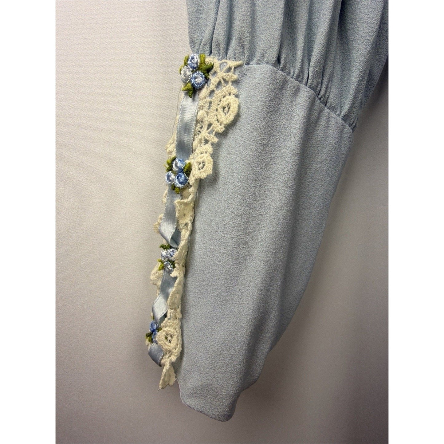 1970s handmade Blue Lace Prairie Maxi Gown Boho - Small