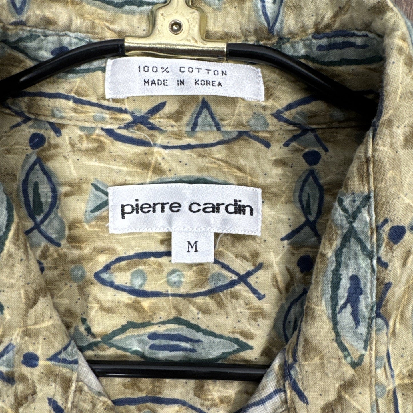 Vintage Pierre Cardin Fish Button Up Shirt Sz M Hawaiian Beach Cotton 80s