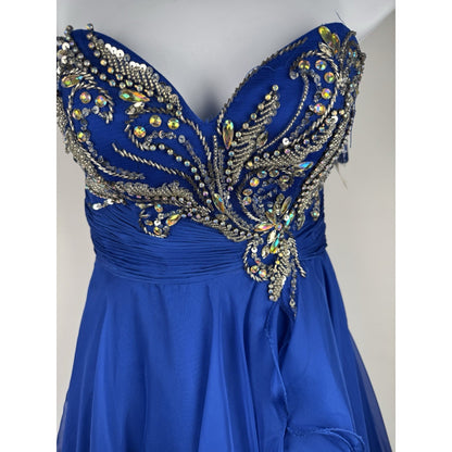 Mac Duggal Size 4 Electric Blue Beads Jewels Embellishments Strapless Short Gown