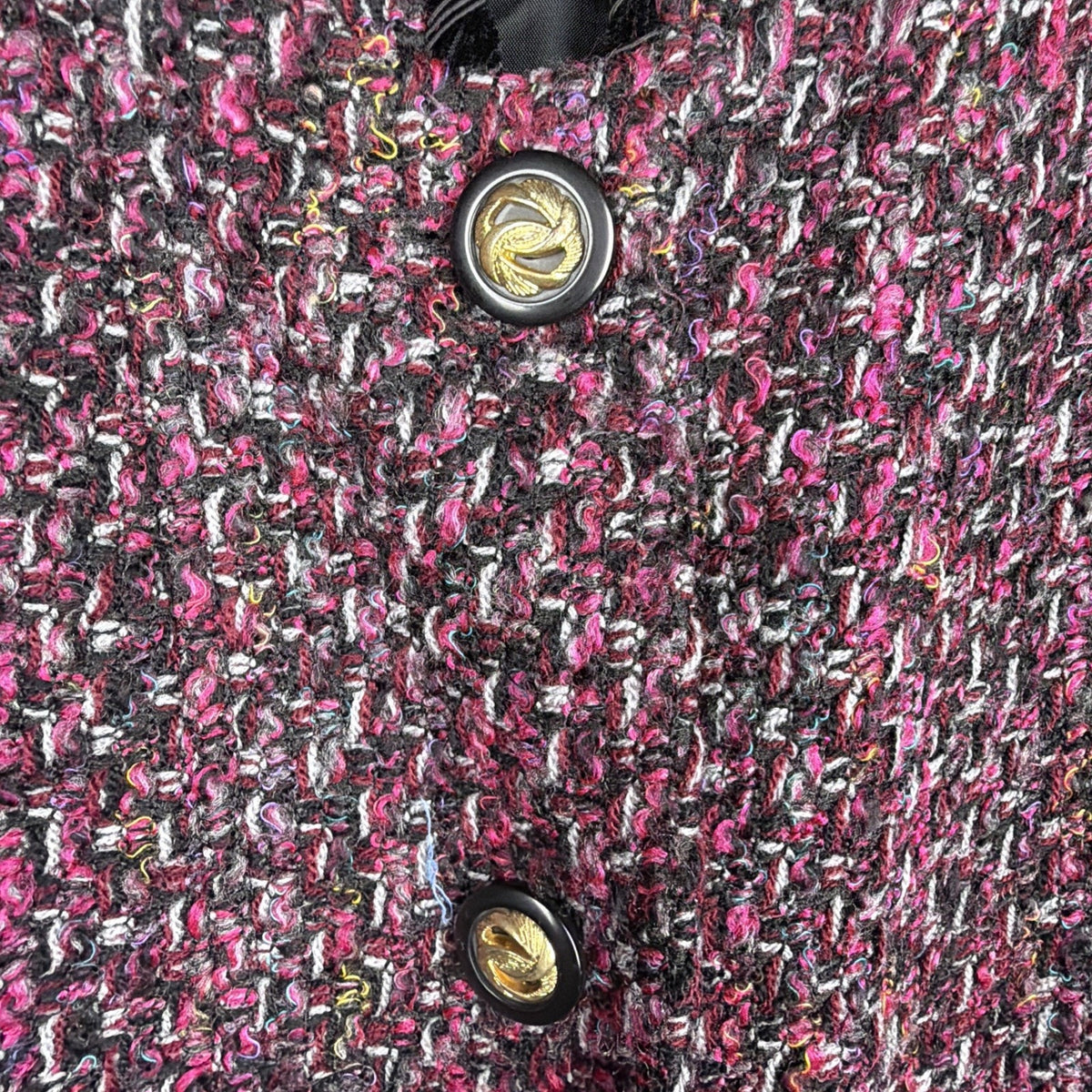 Vintage Henry Lee pink, black and gold boucle tweed boxy jacket, L/XL