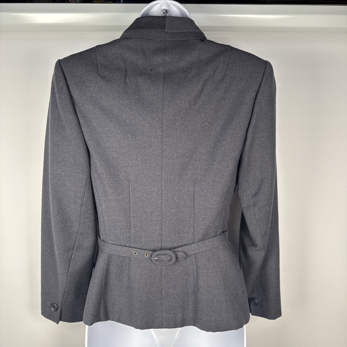 1940s Strawbridge & Clothier Wool Equestrian Jacket Belted Petite Gray XS