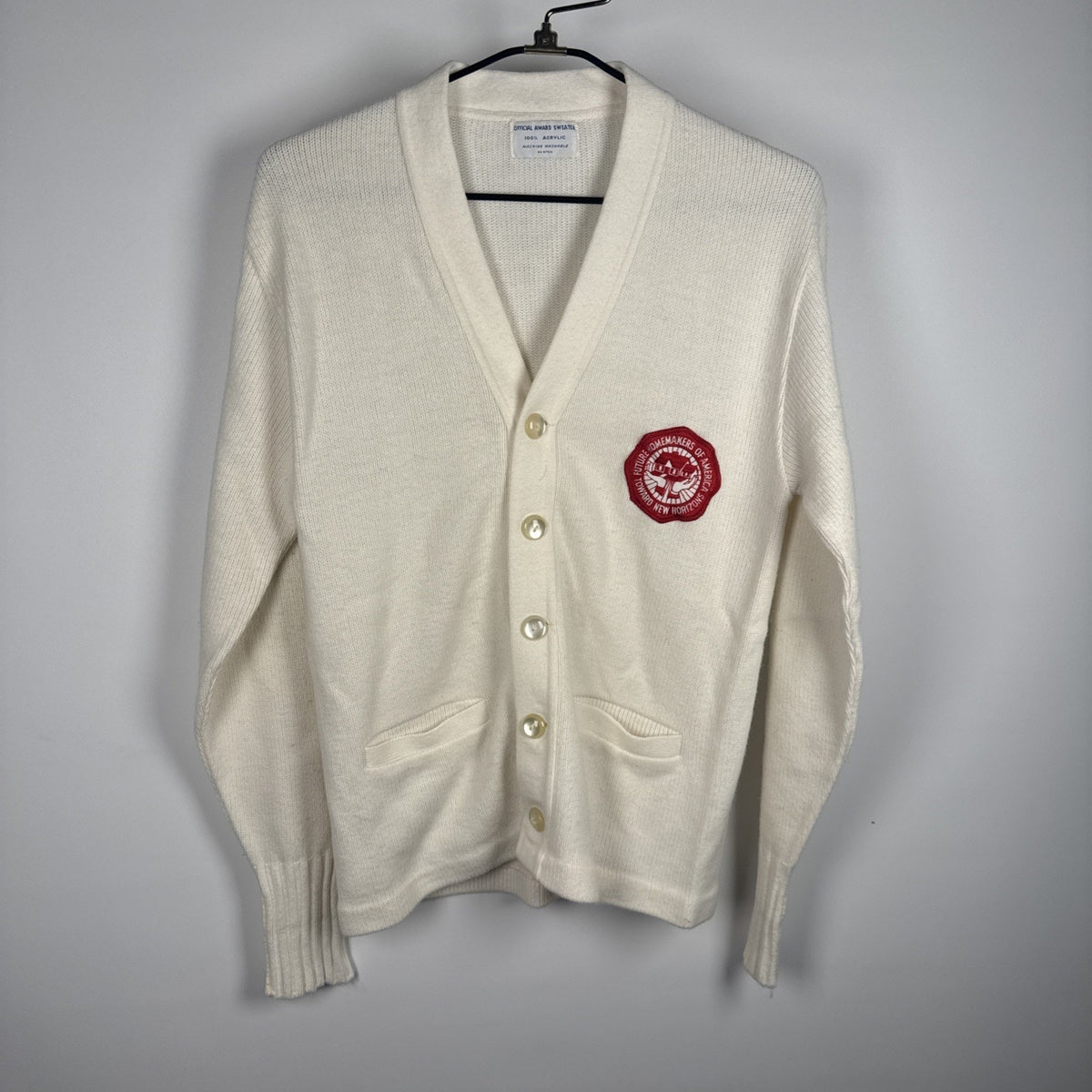 Vtg 60s White Cardigan Sweater Future Homemakers Of America Sz Large