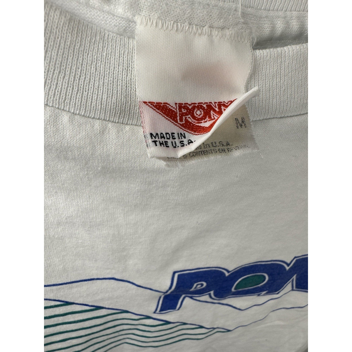 Vintage 90s PONY chevron logo tee, single stitch, made in USA, M