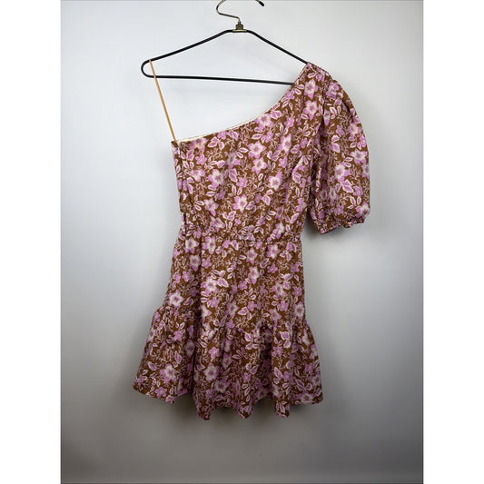 Jason Wu One Shoulder Puff Sleeve Floral Belted Dress Size Medium NWOT