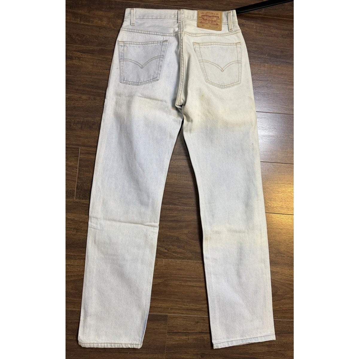 Vintage 90s Levi's 501 button fly jeans, gold splatter, USA, 28x30