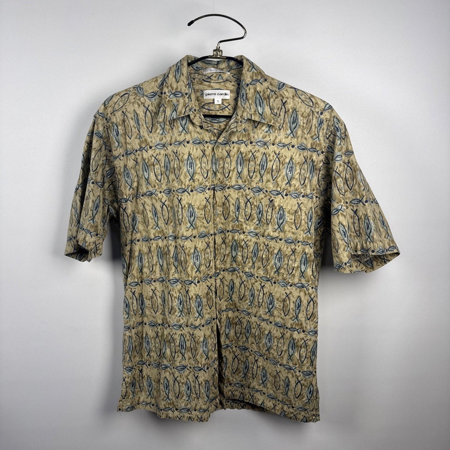 Vintage Pierre Cardin Fish Button Up Shirt Sz M Hawaiian Beach Cotton 80s