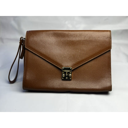 Vintage 1990s Yves Saint Laurent brown leather envelope clutch wrist strap