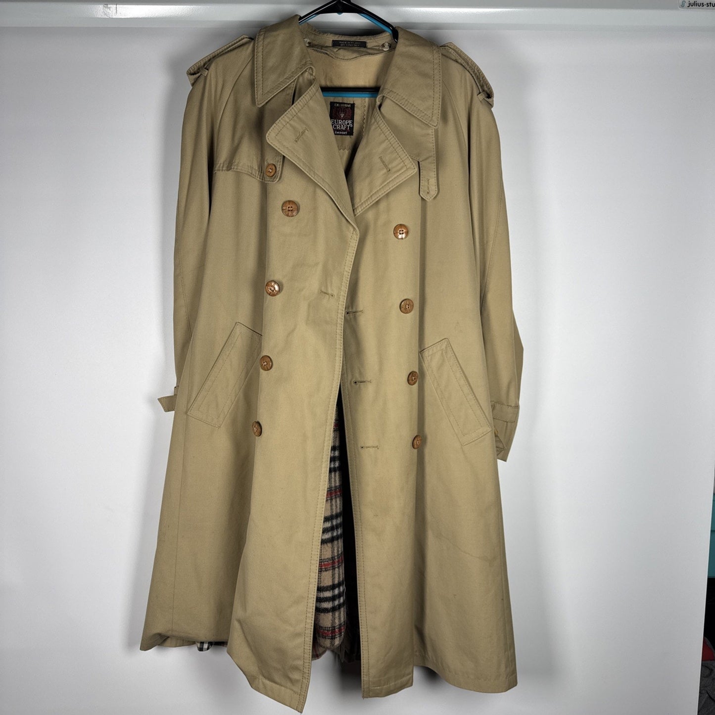 Europe Craft Vintage Trench Coat Beige Dress Coat Removable Wool Liner, Med / L