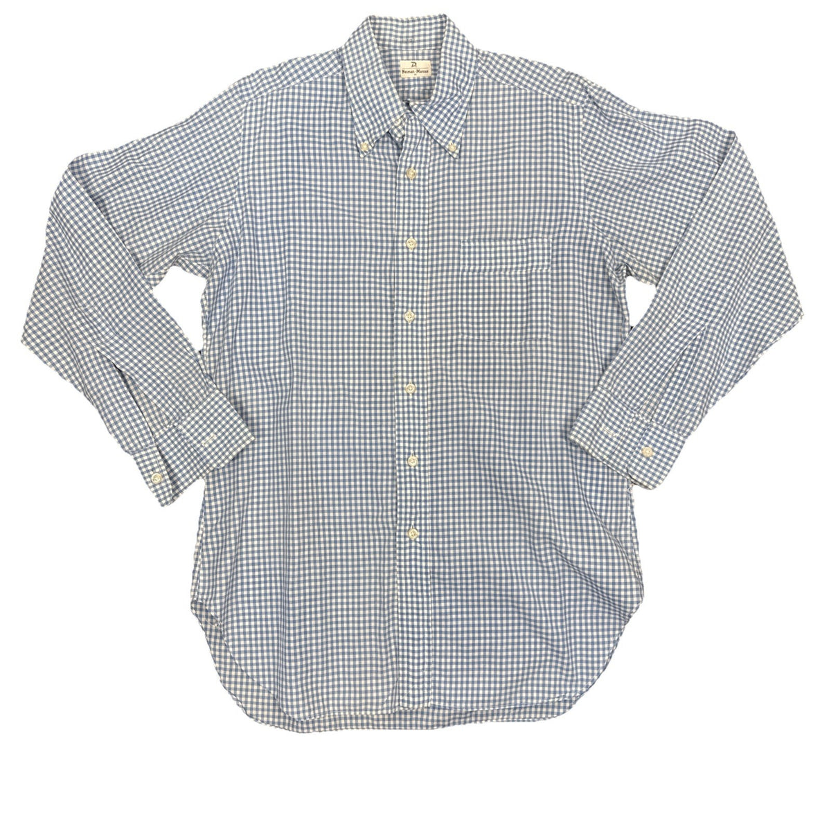 1970s Neiman Marcus Men’s Blue White Checked Button Down Shirt