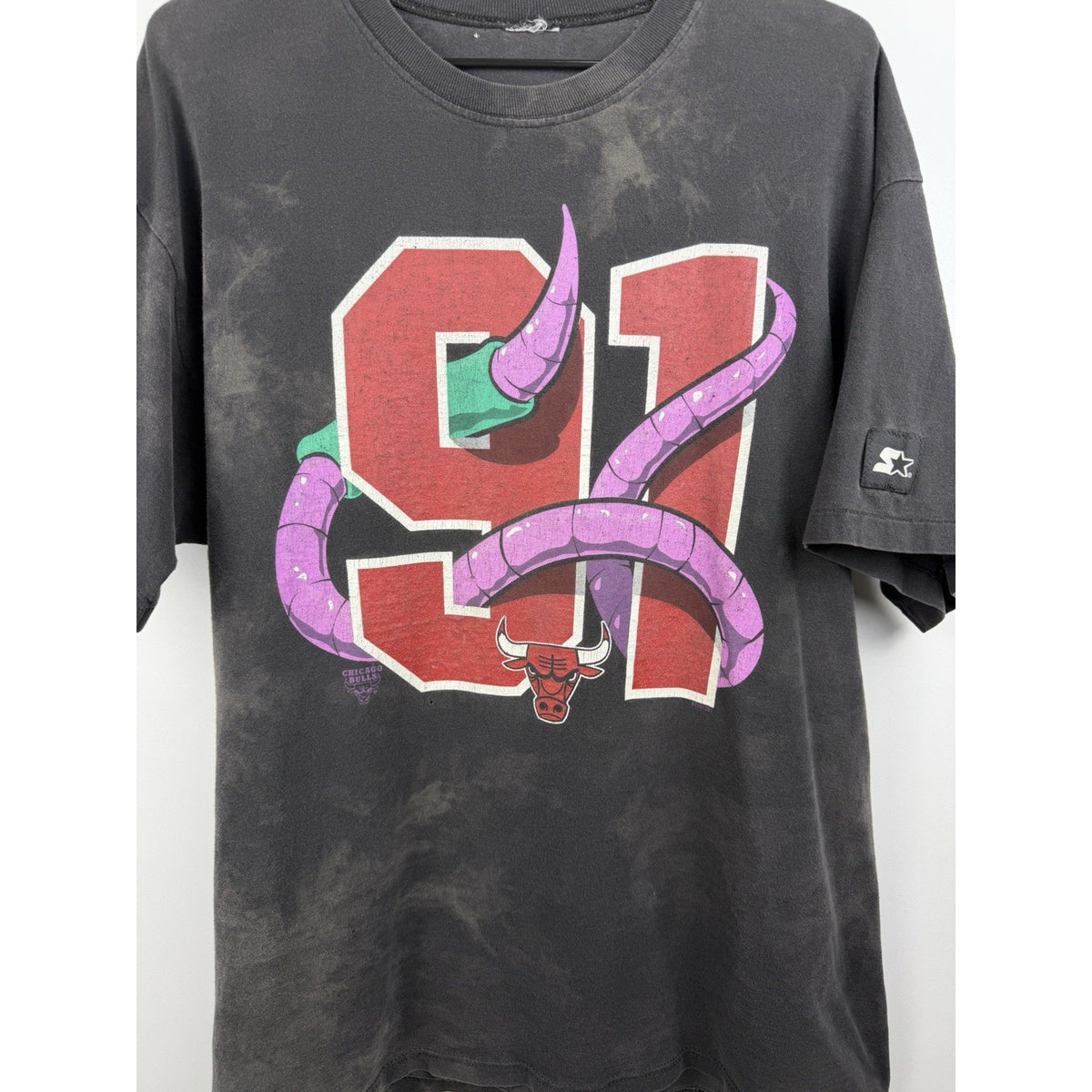 Vintage 90s Starter Dennis Rodman Chicago Bulls tee, thrashed, XXL