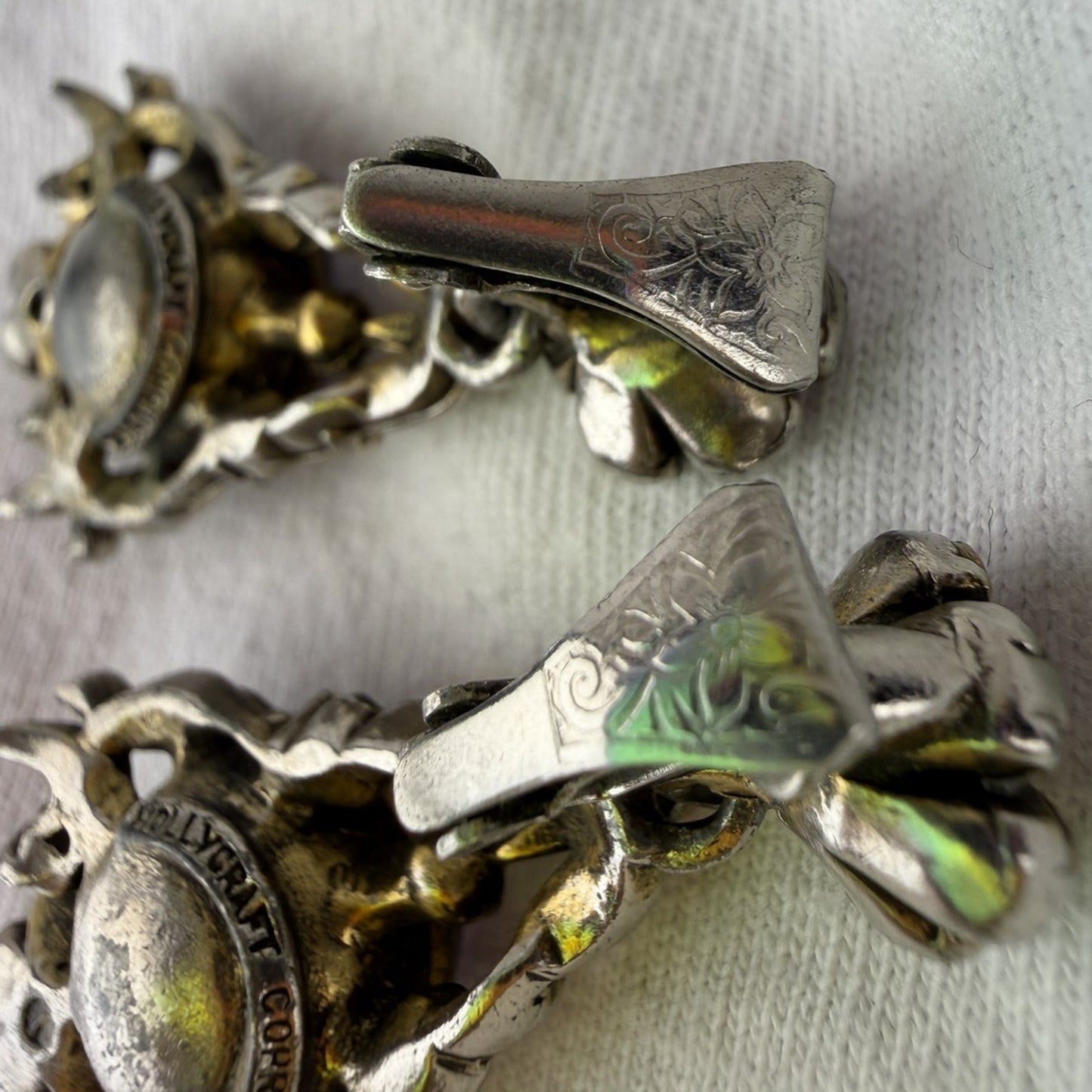 Vintage 1954 Hollycraft Regency Deco Glam Oversized Lavender Clip Earrings