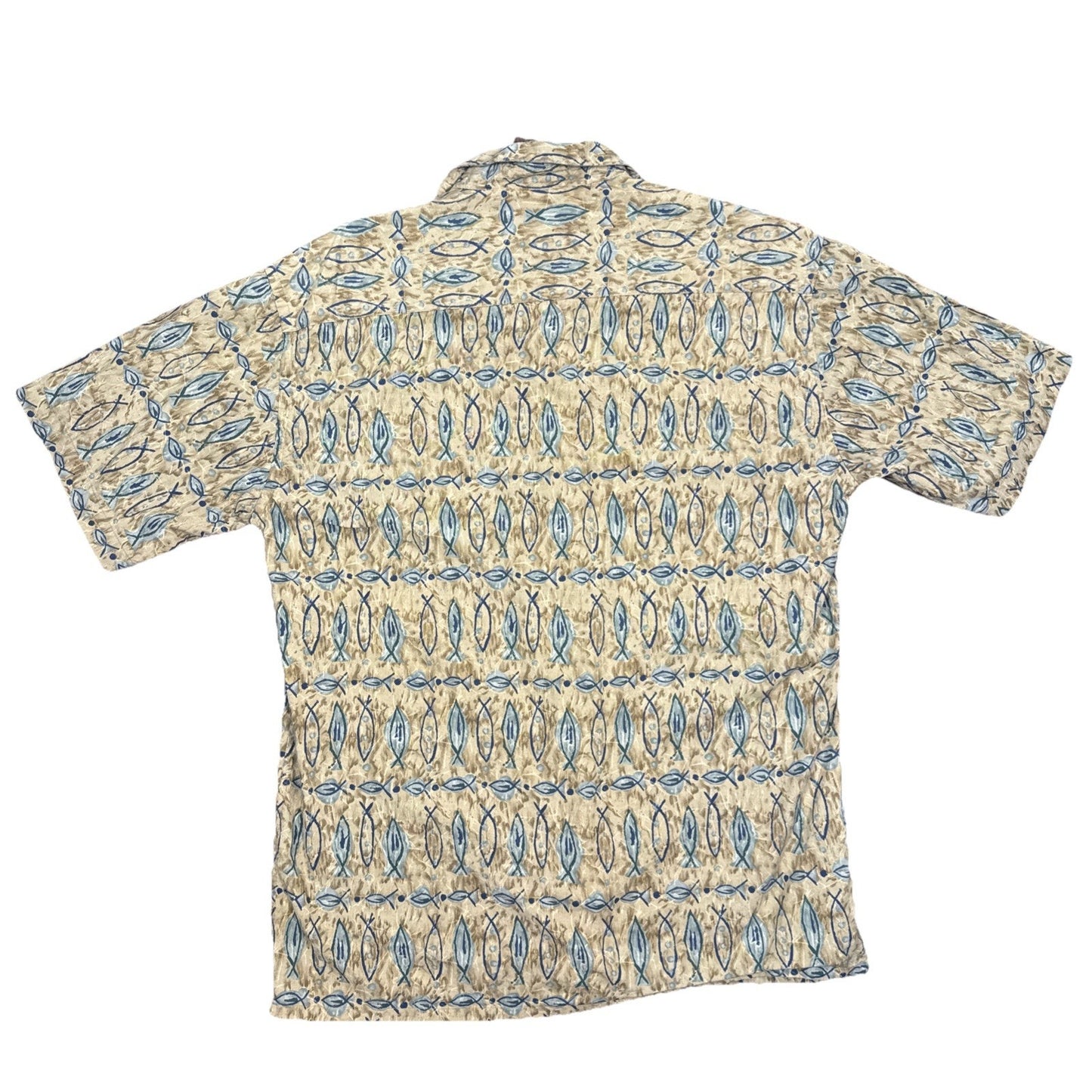 Vintage Pierre Cardin Fish Button Up Shirt Sz M Hawaiian Beach Cotton 80s