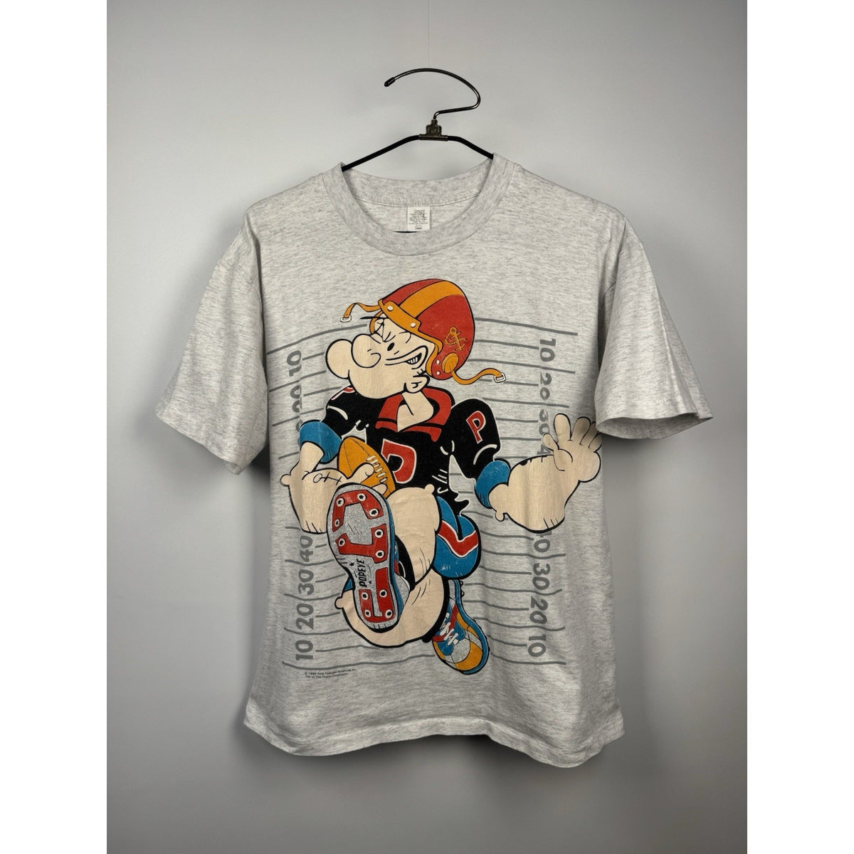 Vintage 1993 Popeye touchdown football tee, single stitch, USA, L