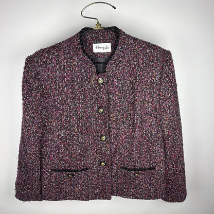 Vintage Henry Lee pink, black and gold boucle tweed boxy jacket, L/XL