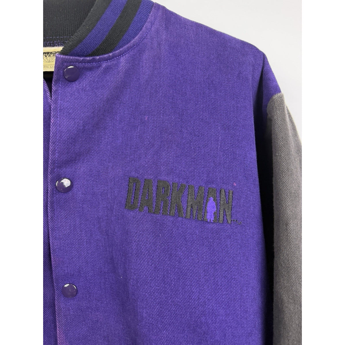 MCA Universal Darkman movie promo purple varsity jacket, 90s, XL