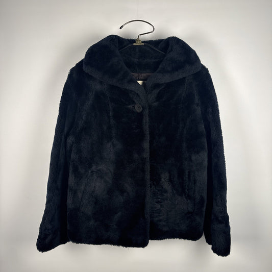 Vintage 1950's Black Faux Fur Coat Short Swing coat Excellent Condition medium