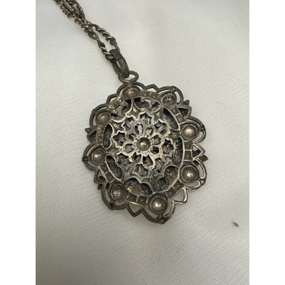 Antique c. 1820–1845 Mother-of-Pearl Cicada Necklace, Open Metalwork Hand Made