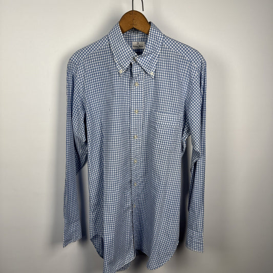 1970s Neiman Marcus Men’s Blue White Checked Button Down Shirt