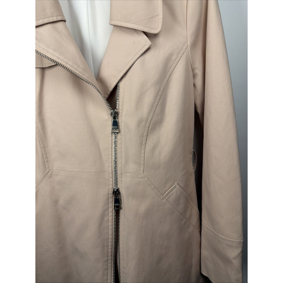Karl Lagerfeld Blush Pink Cotton Blend Moto Zip Trench Lightweight Sz Med