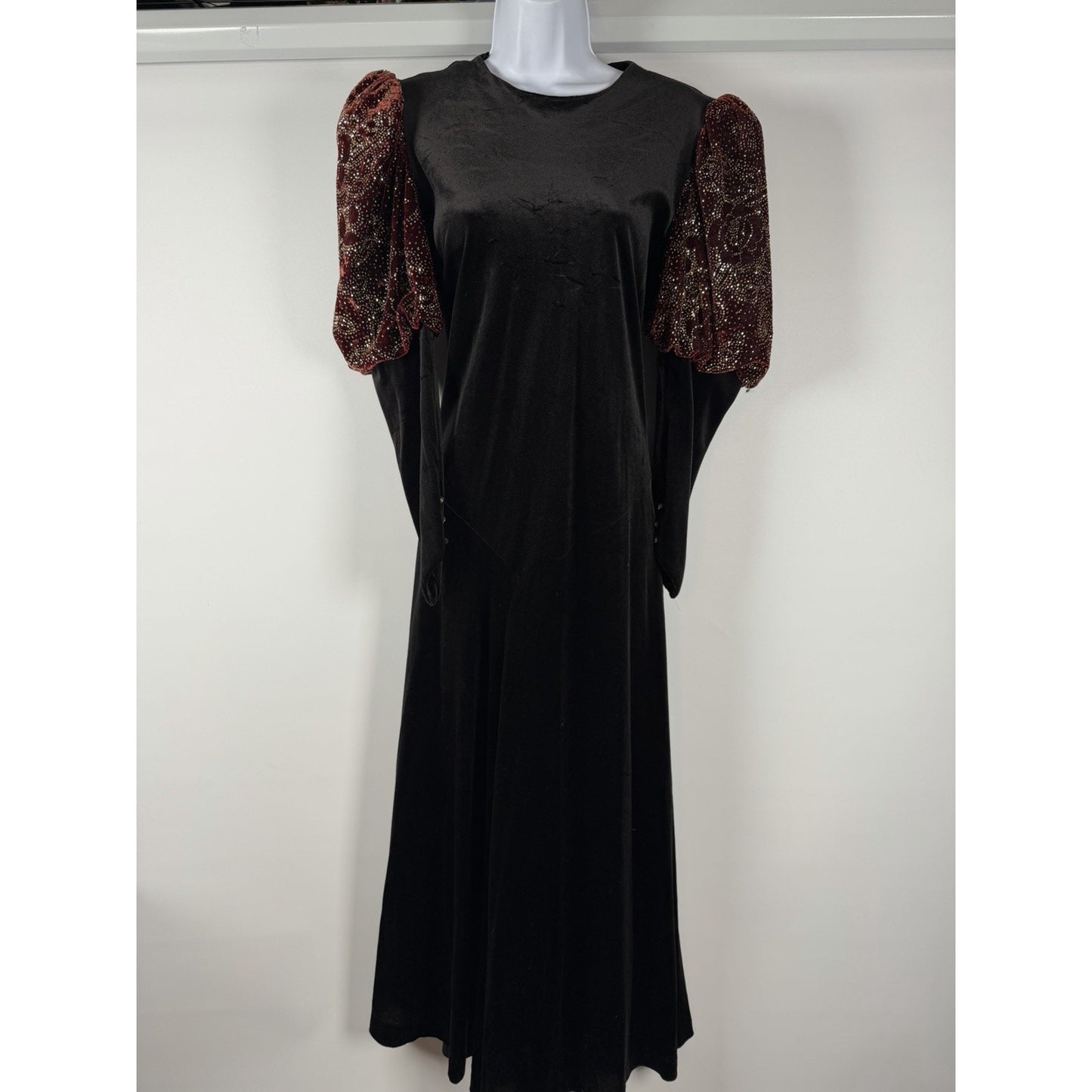 Vintage 80s David Brown Neiman Marcus Velvet Sequin Sleeve Gown