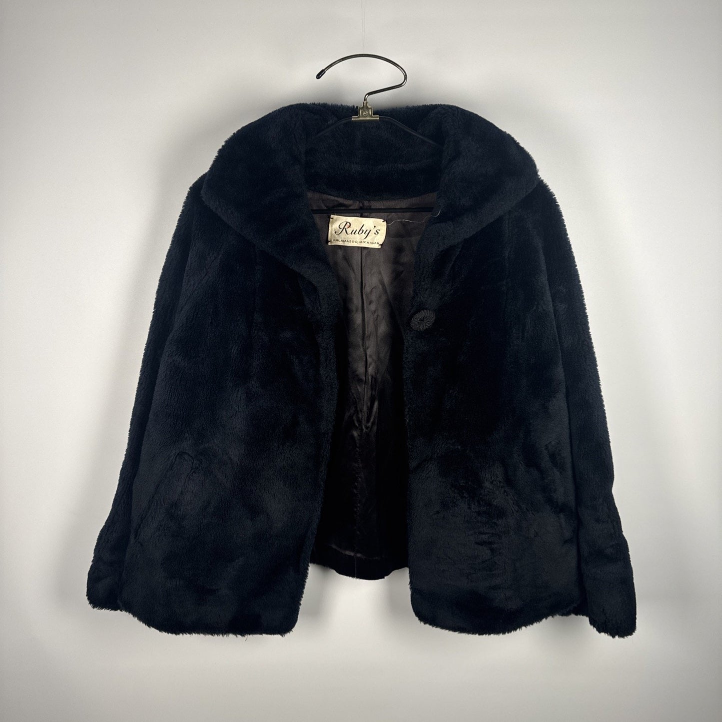 Vintage 1950's Black Faux Fur Coat Short Swing coat Excellent Condition medium
