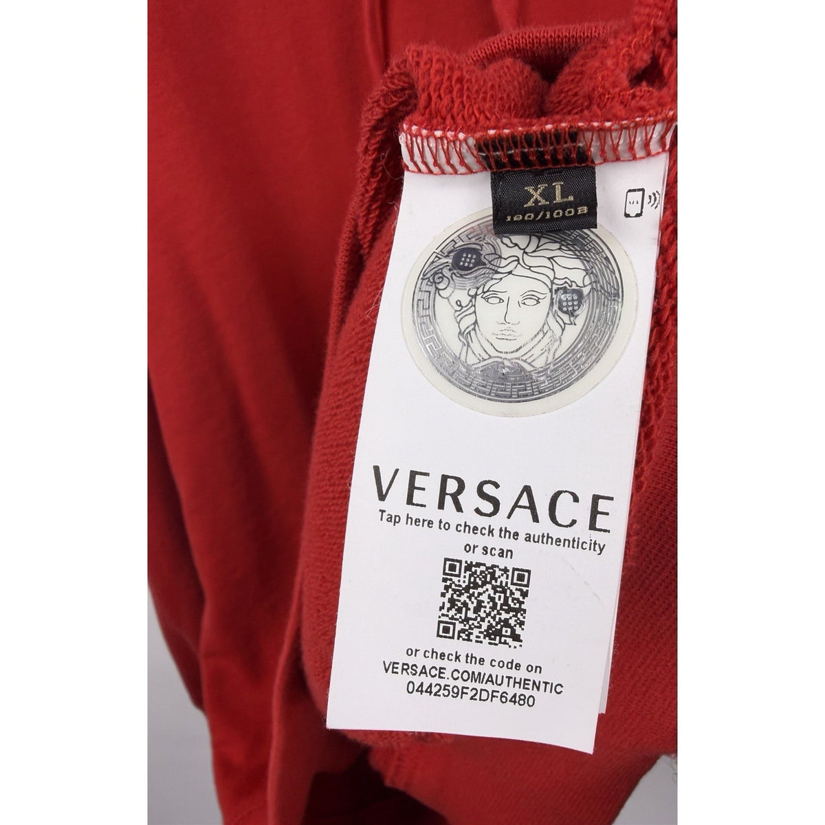 Versace Greca Logo Tape Hoodie Red Cotton Sweatshirt A81512S Model XL 24x27