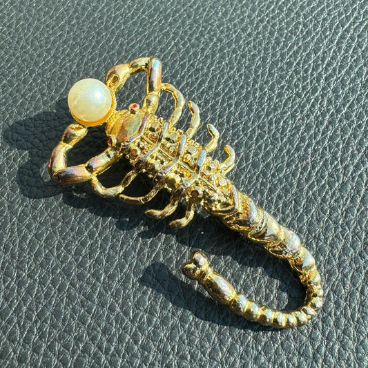 Scary scorpion brooch with pearl (1980s)