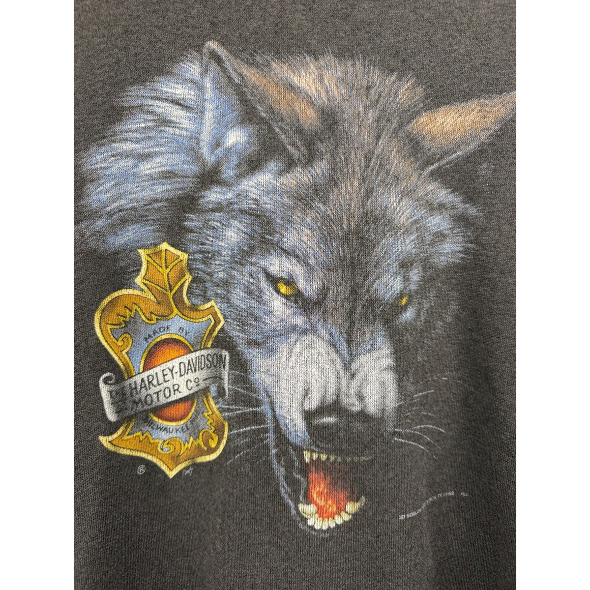 1992 3D Emblem Harley-Davidson wolf crewneck sweatshirt, USA made, faded, XL (24x27)
