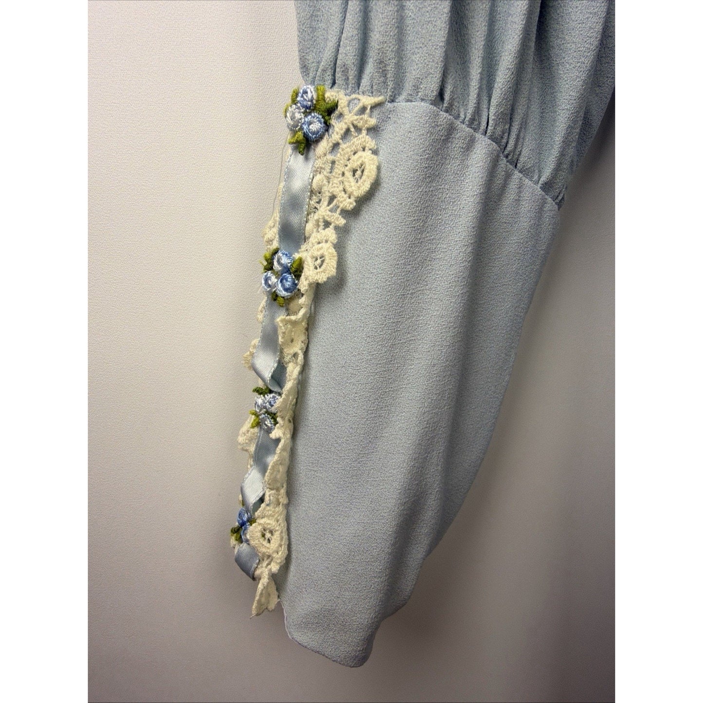 VTG 1970s handmade Womens Blue Lace Prairie Maxi Gown Boho 70s Size 11