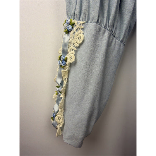 VTG 1970s handmade Womens Blue Lace Prairie Maxi Gown Boho 70s Size 11