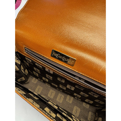 Vintage 1990s Yves Saint Laurent brown leather envelope clutch wrist strap